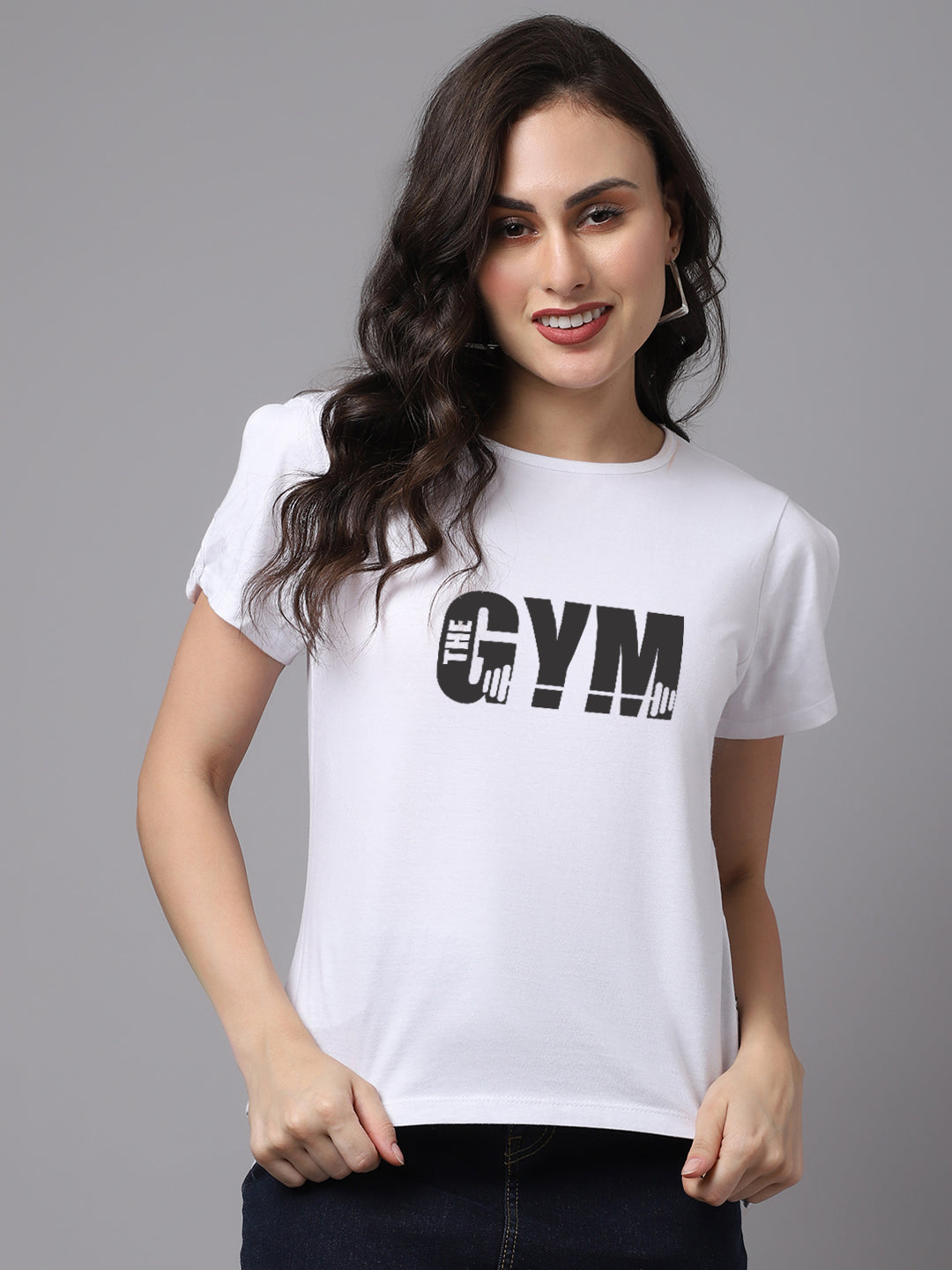 Women Slit Sleeves Gym Printed Pure Cotton T-Shirt - Friskers