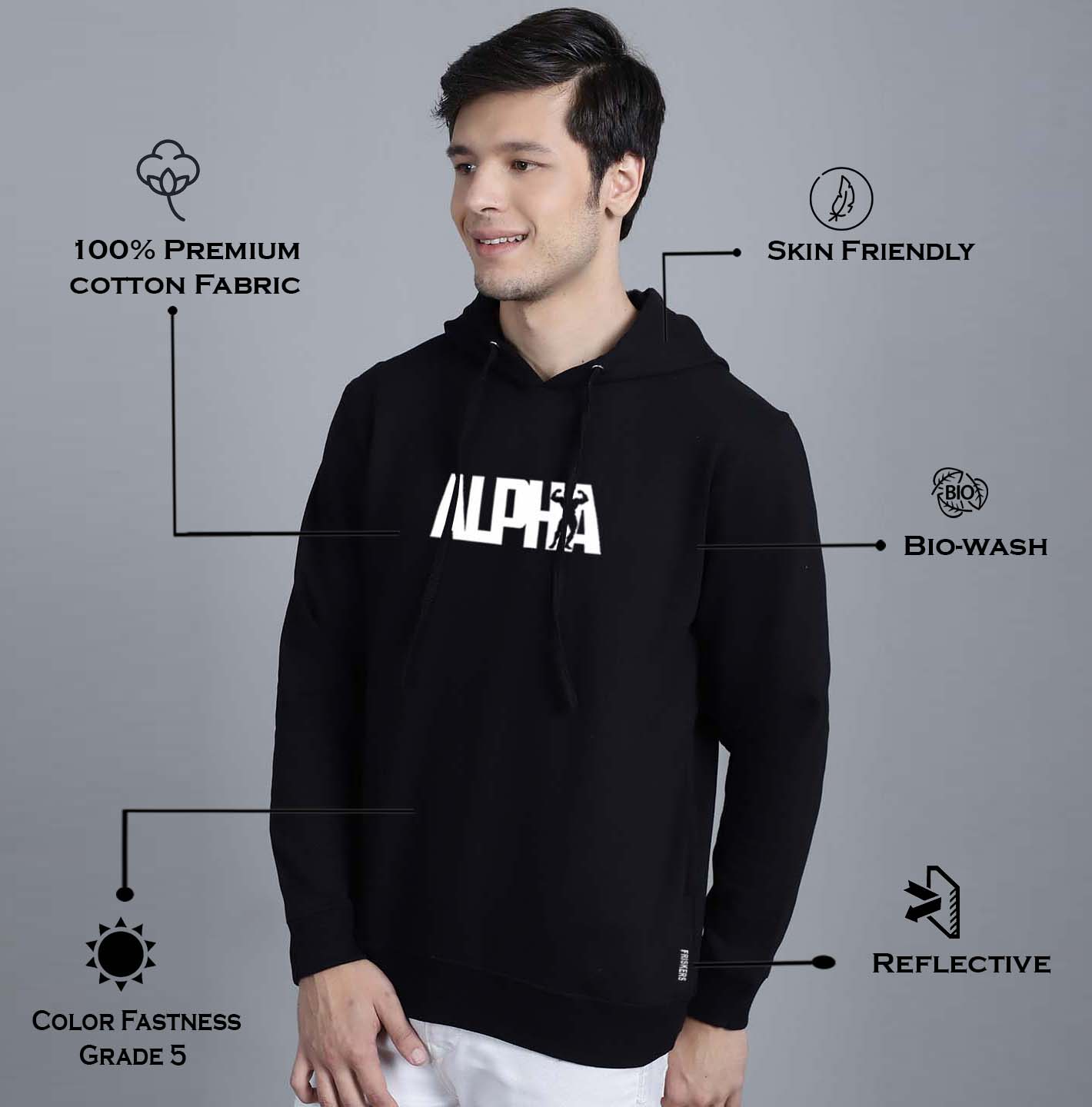 Men's Alpha Full Sleeves Hoody T-Shirt - Friskers