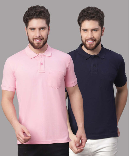 Men's Pack Of 2 Half Sleeves Solid Polo T-shirt