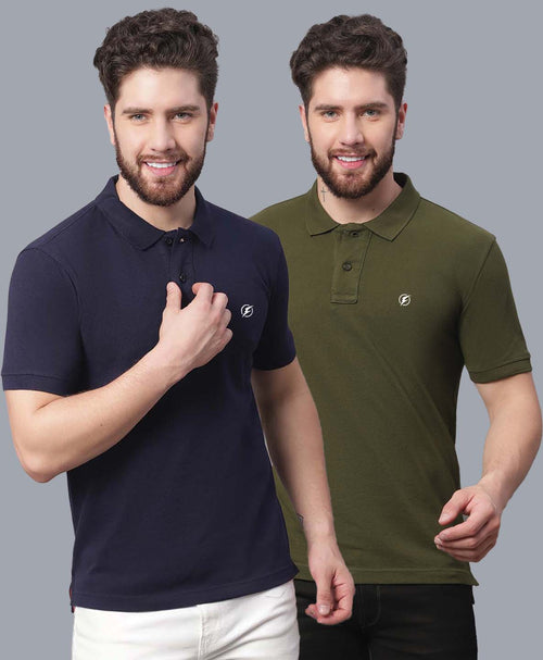 Men's Pack Of 2 Half Sleeves Solid Polo T-shirt