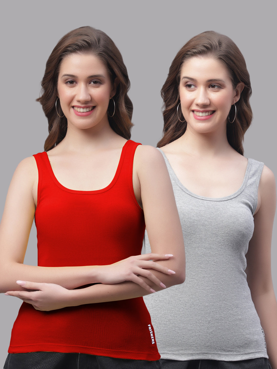 Women Pack Of 2 Red & Grey Regular Tank Top - Friskers