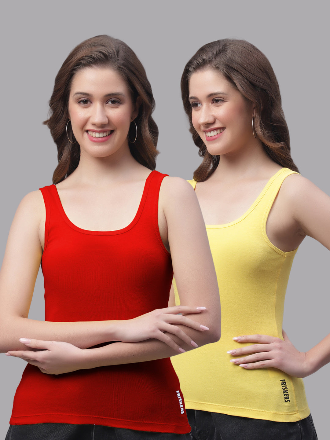 Women Pack Of 2 Red & Yellow Regular Tank Top - Friskers