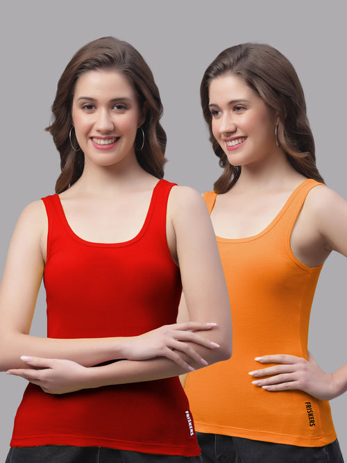 Women Pack Of 2 Red & Orange Regular Tank Top
