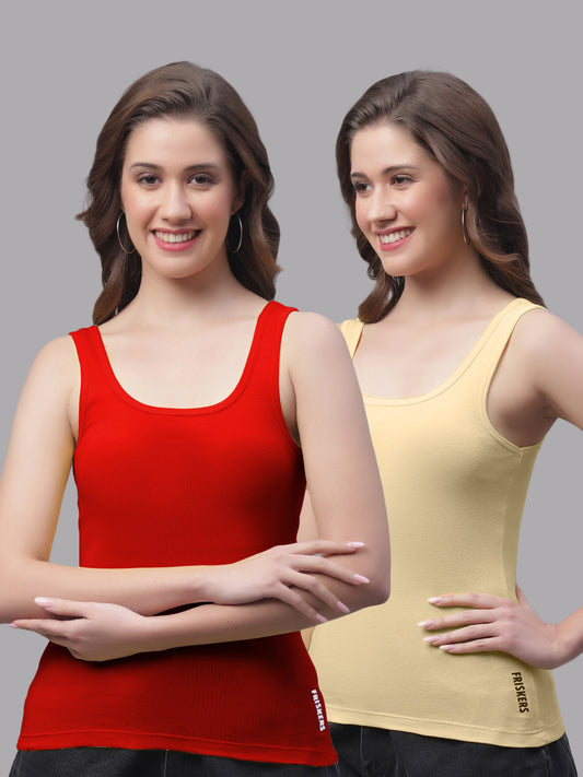 Women Pack Of 2 Red & Skin Regular Tank Top - Friskers