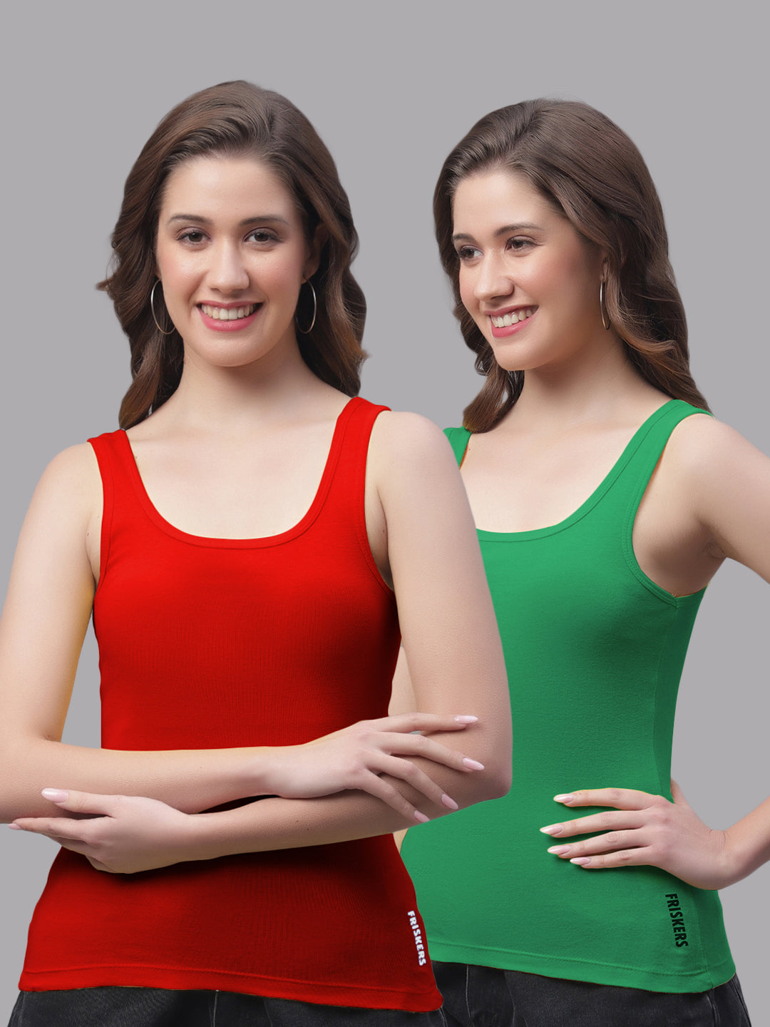 Women Pack Of 2 Red & Green Regular Tank Top - Friskers