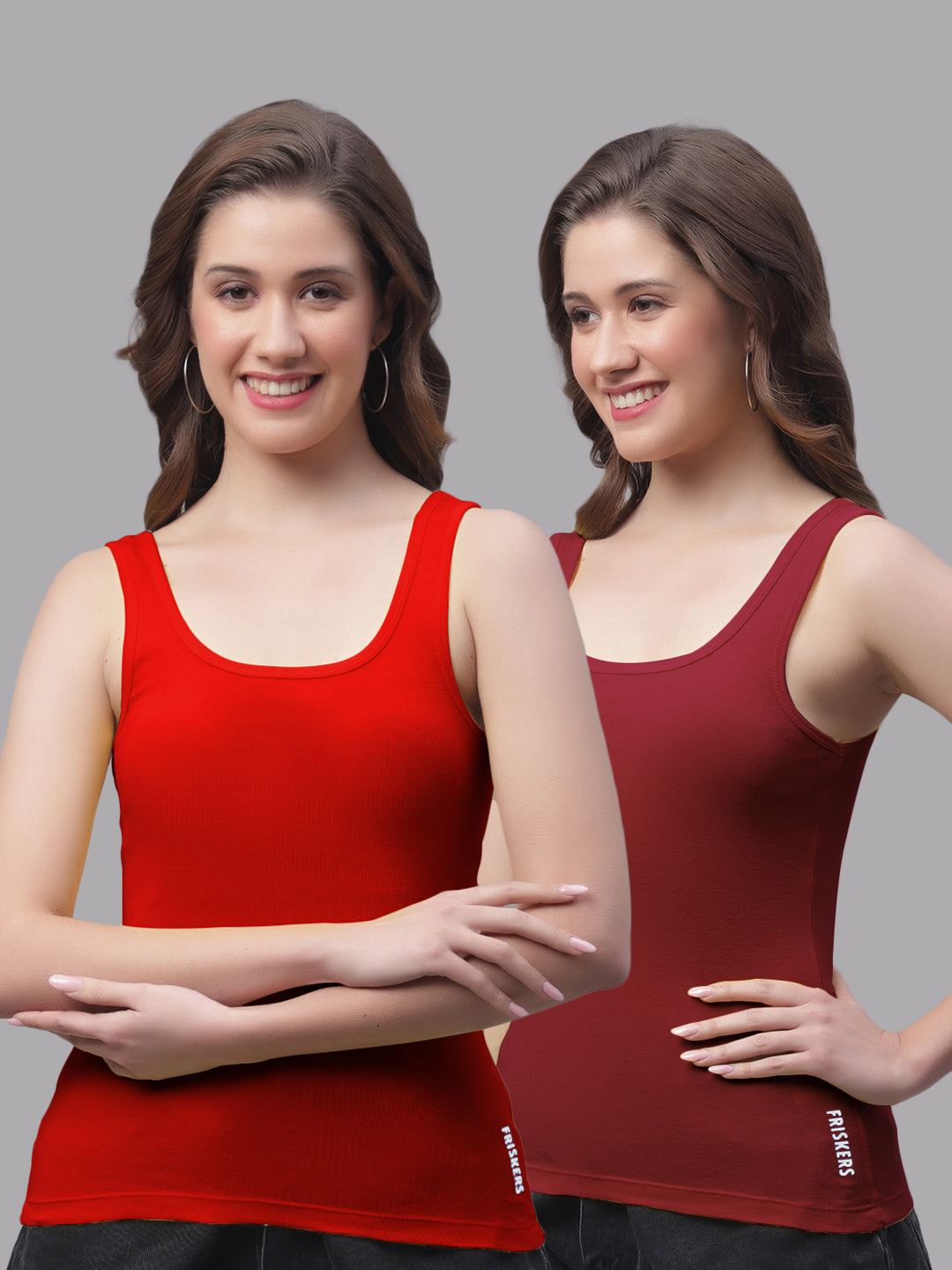 Women Pack Of 2 Red & Maroon Regular Tank Top - Friskers