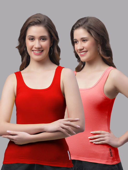 Women Pack Of 2 Red & gajri Regular Tank Top - Friskers