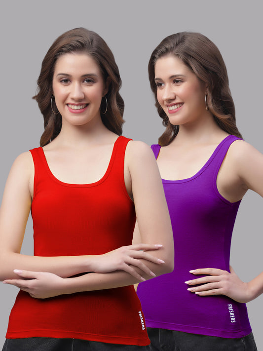 Women Pack Of 2 Red & Purple Regular Tank Top - Friskers