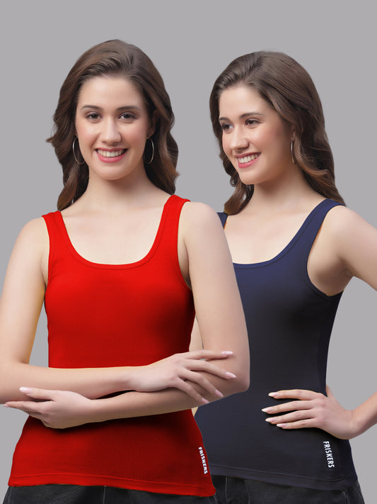 Women Pack Of 2 Red & Navy Regular Tank Top - Friskers