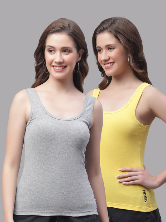 Women Pack Of 2 Grey & Yellow Regular Tank Top - Friskers