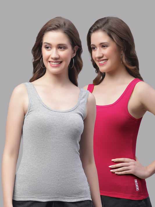 Women Pack Of 2 Grey & Pink Regular Tank Top - Friskers