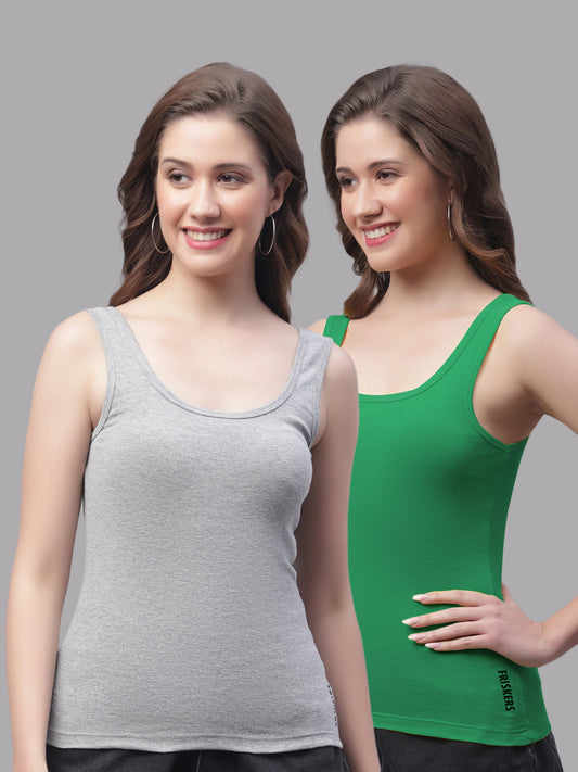 Women Pack Of 2 Grey & Green Regular Tank Top - Friskers