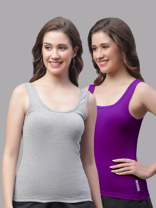 Women Pack Of 2 Grey & Purple Regular Tank Top - Friskers