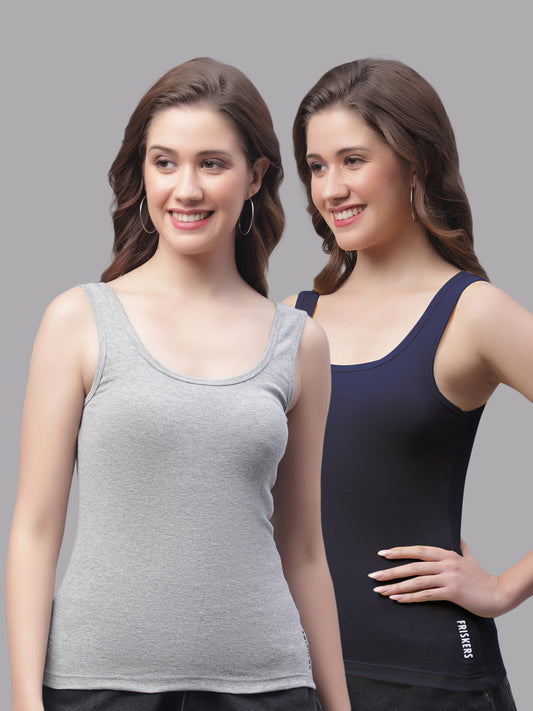 Women Pack Of 2 Grey & Navy Regular Tank Top - Friskers
