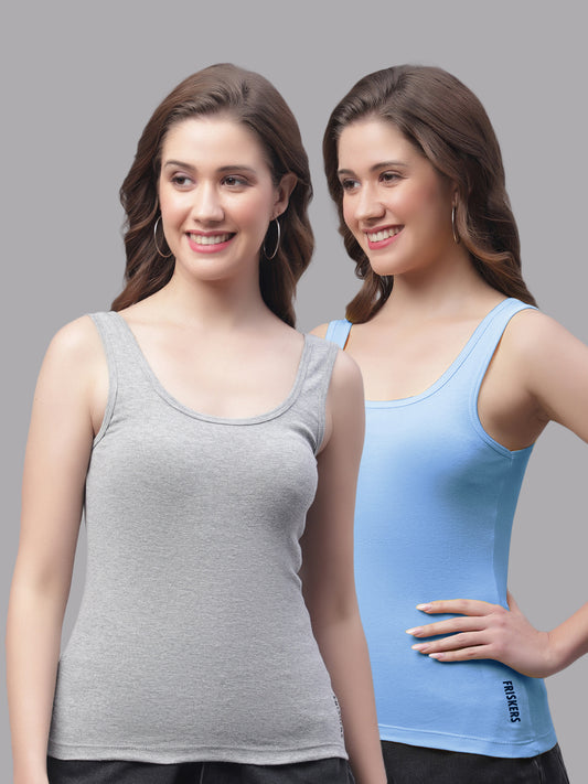 Women Pack Of 2 Grey & Turquoise Regular Tank Top - Friskers
