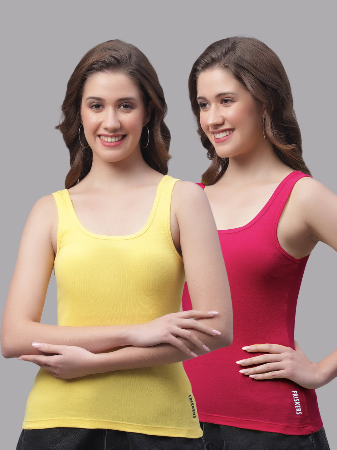 Women Pack Of 2 Yellow & Pink Regular Tank Top - Friskers