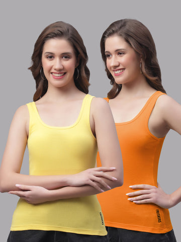 Women Pack Of 2 Yellow & Orange Regular Tank Top - Friskers