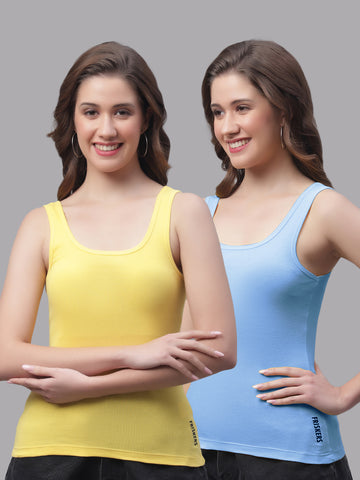 Women Pack Of 2 Yellow & Turquoise Regular Tank Top - Friskers