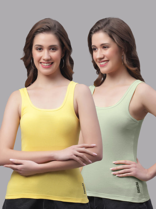 Women Pack Of 2 Yellow & Pista Regular Tank Top
