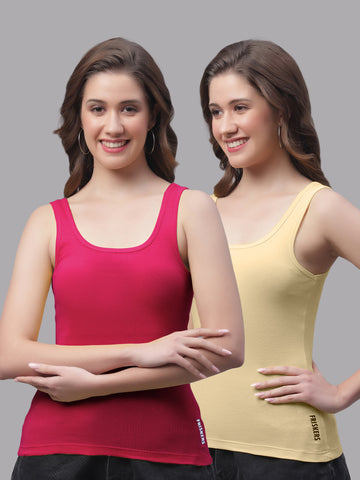 Women Pack Of 2 Pink & Skin Regular Tank Top - Friskers