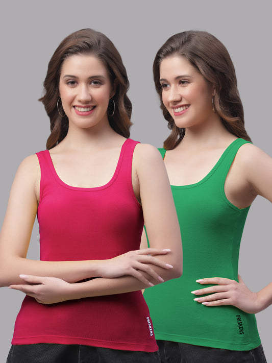 Women Pack Of 2 Pink & Green Regular Tank Top - Friskers