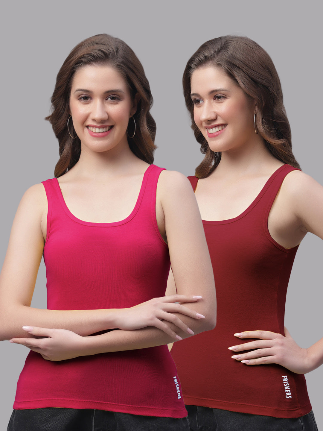 Women Pack Of 2 Pink & Maroon Regular Tank Top - Friskers