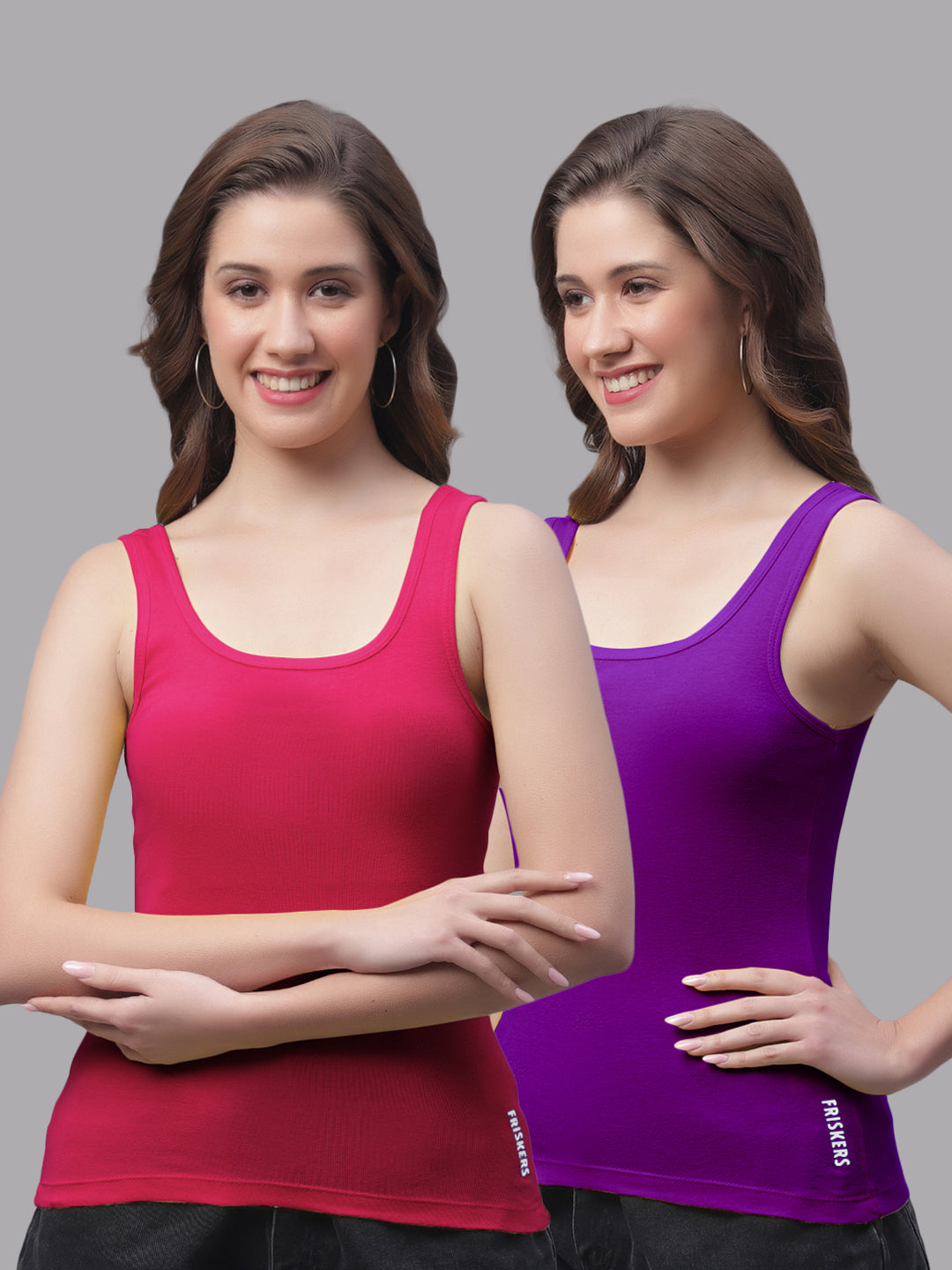 Women Pack Of 2 Pink & Purple Regular Tank Top - Friskers