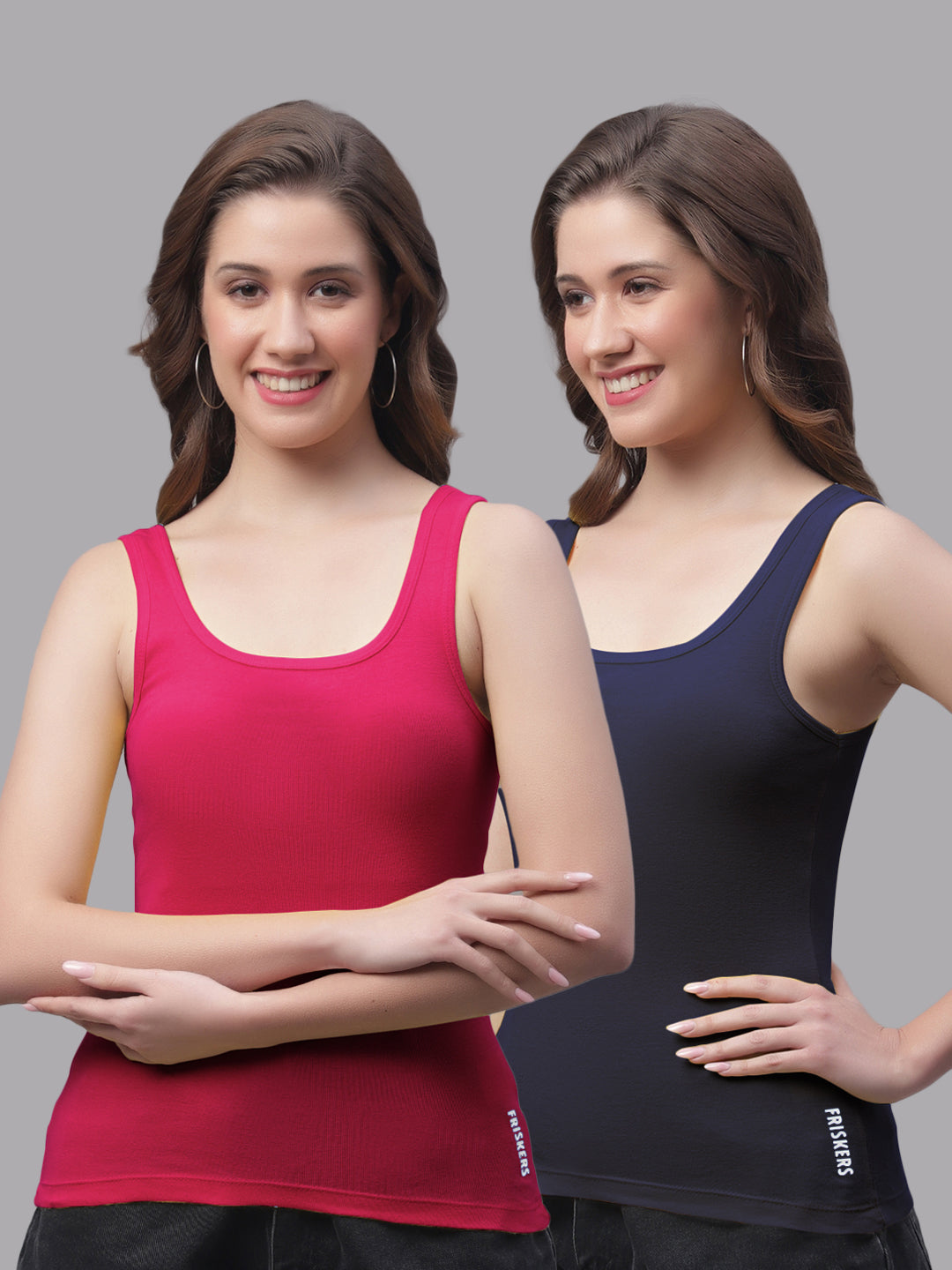 Women Pack Of 2 Pink & Navy Regular Tank Top - Friskers