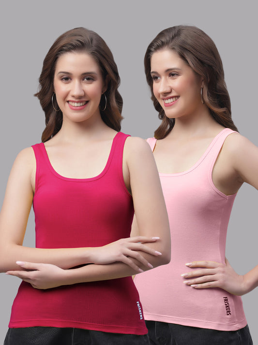 Women Pack Of 2 Pink & Coral Regular Tank Top - Friskers