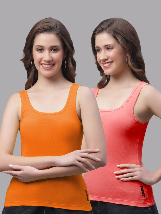 Women Pack Of 2 Orange & Gajri Regular Tank Top - Friskers