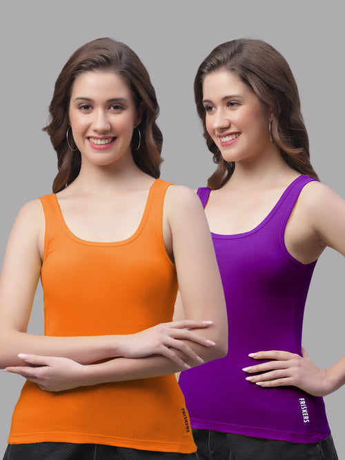 Women Pack Of 2 Orange & Purple Regular Tank Top