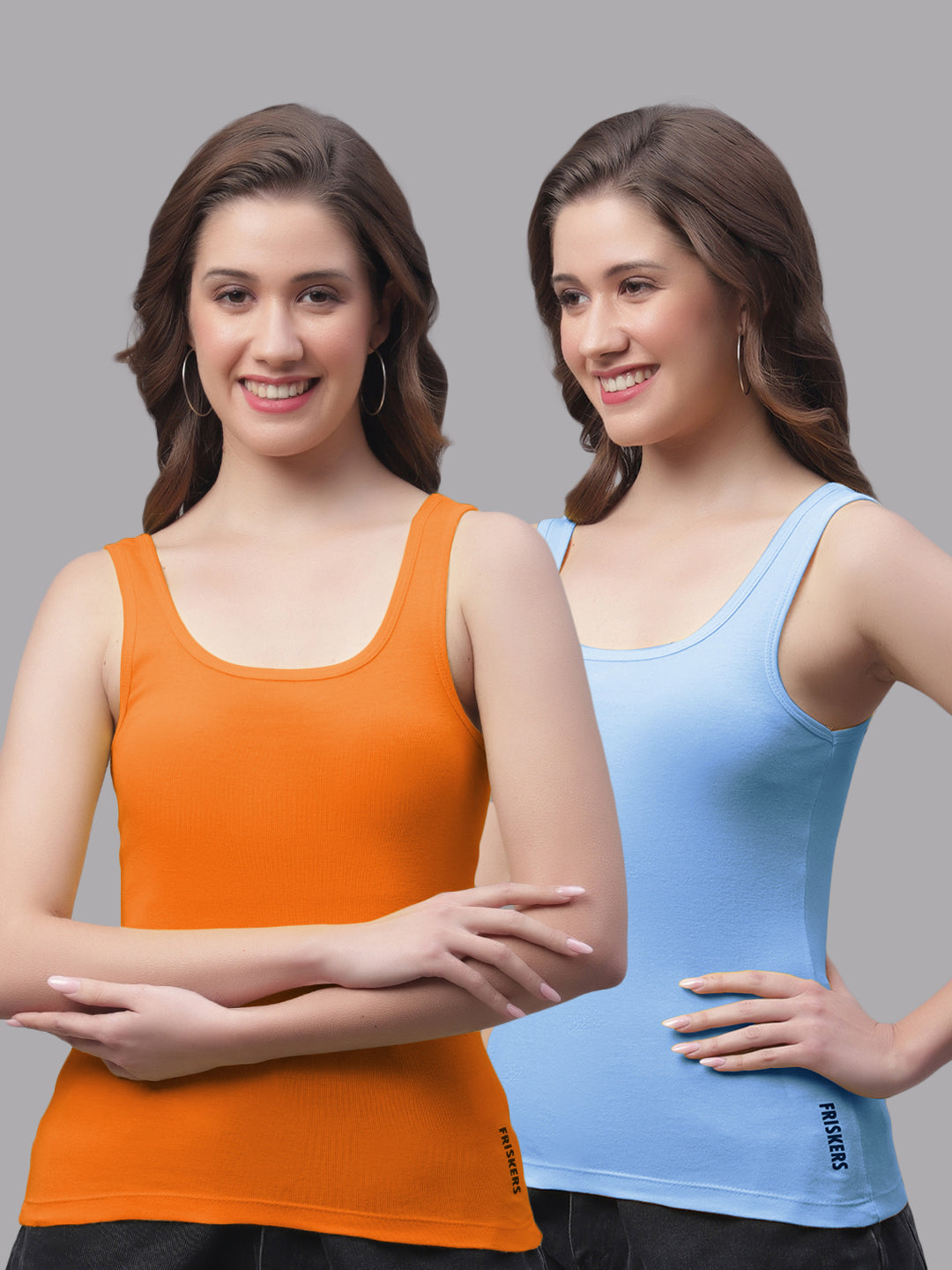 Women Pack Of 2 Orange & Turquoise Regular Tank Top - Friskers