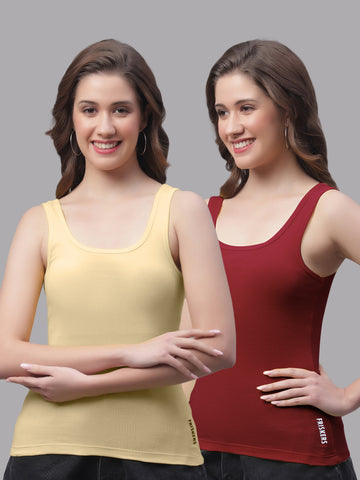 Women Pack Of 2 Skin & Maroon Regular Tank Top - Friskers