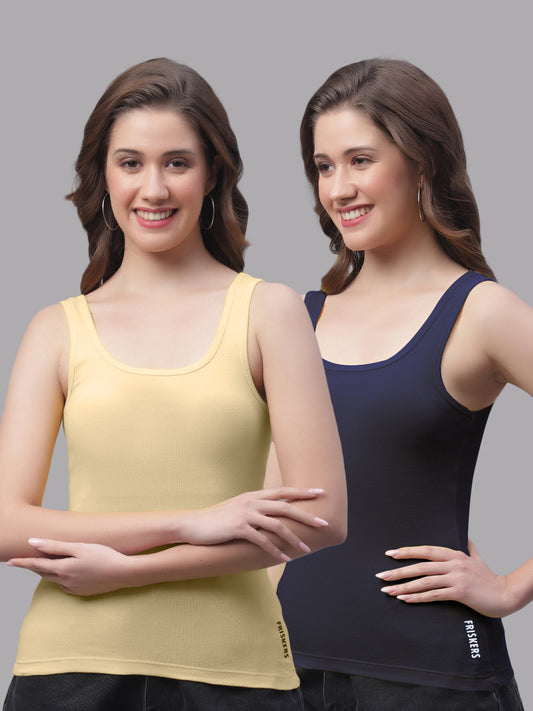 Women Pack Of 2 Skin & Navy Regular Tank Top - Friskers