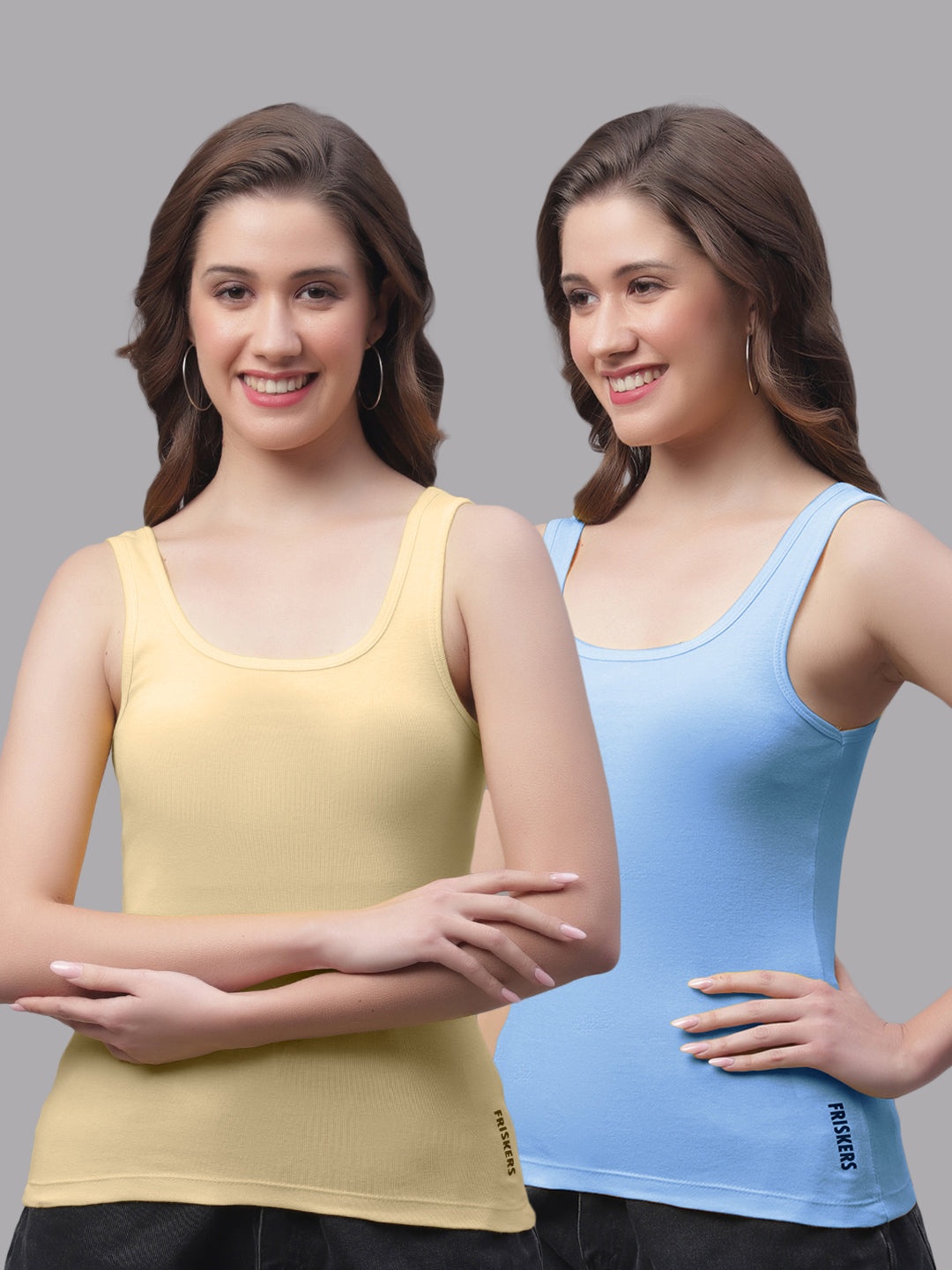 Women Pack Of 2 Skin & Turquoise Regular Tank Top - Friskers