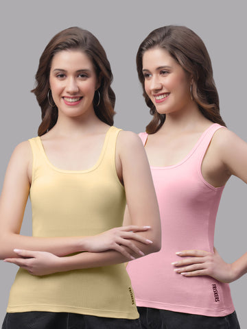 Women Pack Of 2 Skin & Coral Regular Tank Top - Friskers