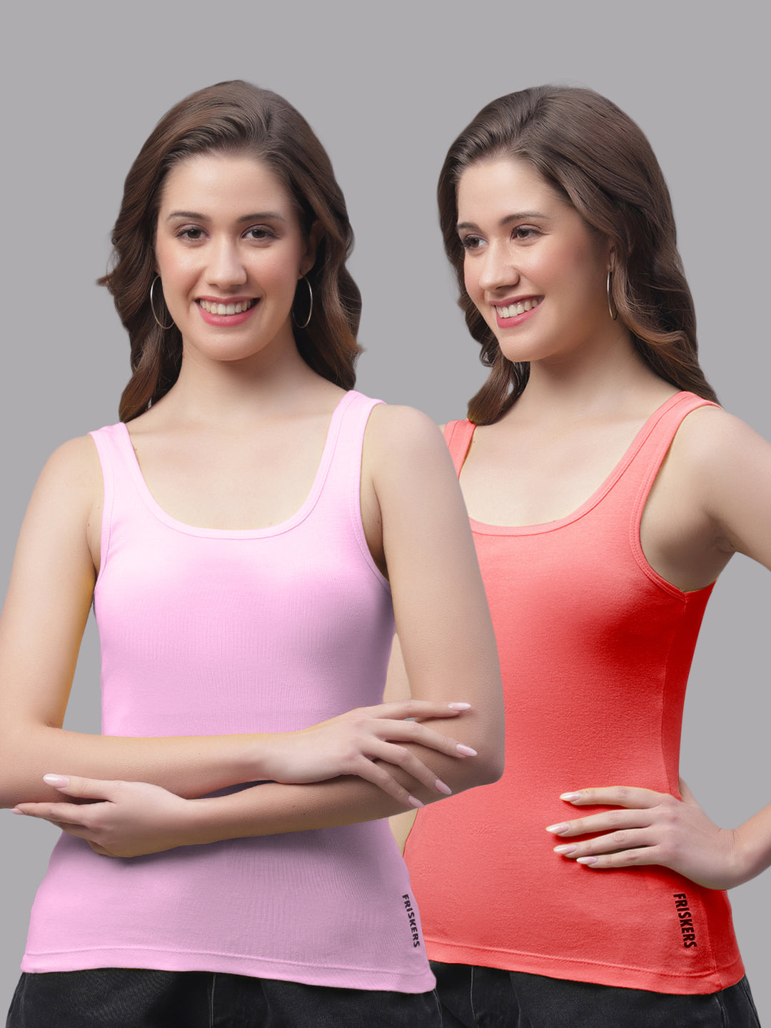 Women Pack Of 2 Light Pink & Gajri Regular Tank Top - Friskers