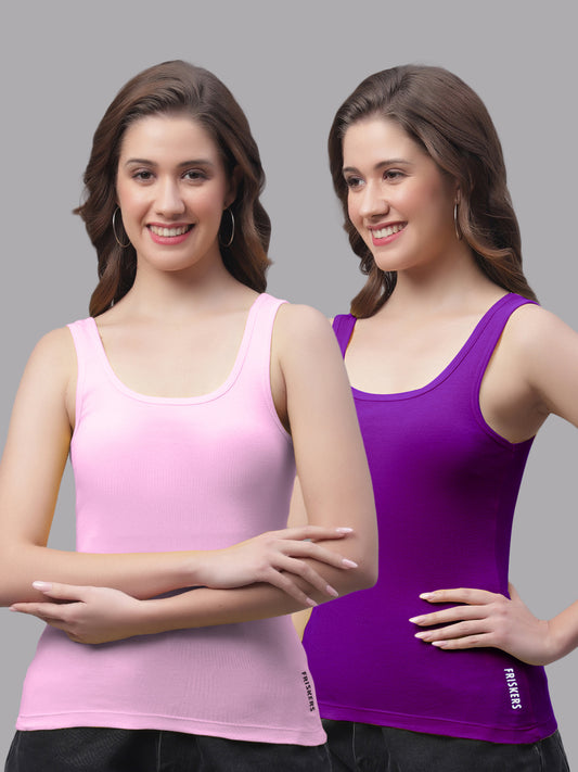 Women Pack Of 2 Light Pink & Purple Regular Tank Top - Friskers