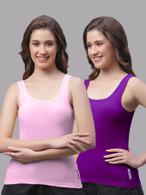 Women Pack Of 2 Light Pink & Purple Regular Tank Top