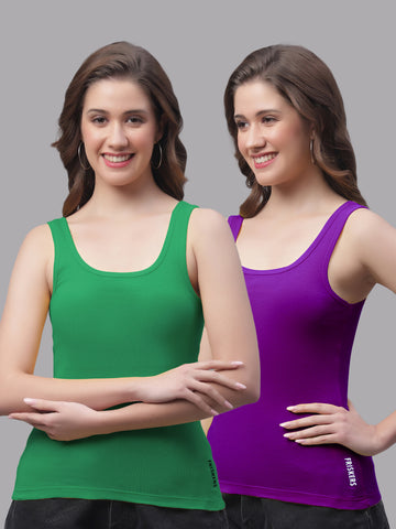 Women Pack Of 2 Green & Purple Regular Tank Top - Friskers