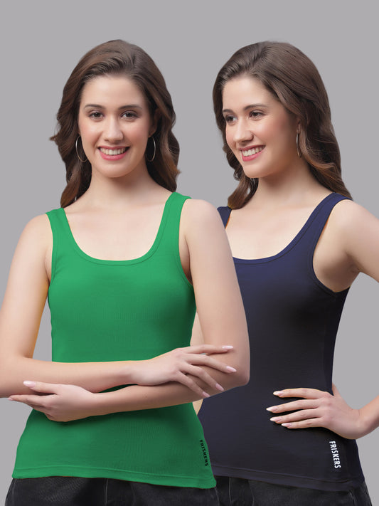 Women Pack Of 2 Green & Navy Regular Tank Top - Friskers