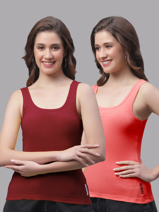 Women Pack Of 2 Maroon & Gajri Regular Tank Top - Friskers