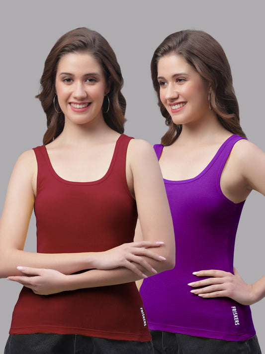 Women Pack Of 2 Maroon & Purple Regular Tank Top - Friskers
