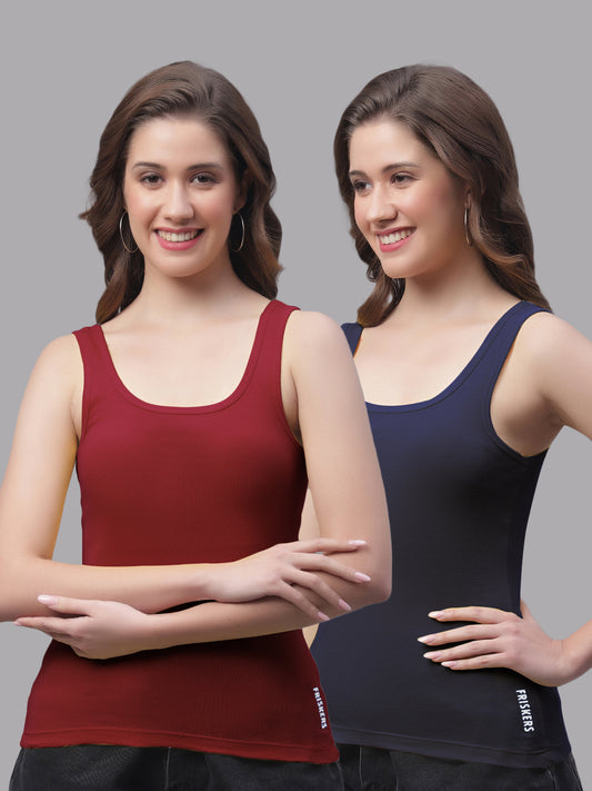 Women Pack Of 2 Maroon & Navy Regular Tank Top - Friskers