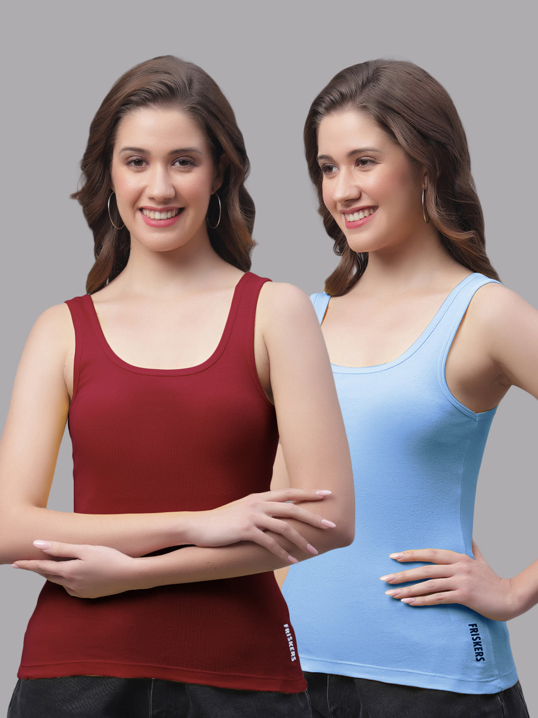 Women Pack Of 2 Maroon & Turquoise Regular Tank Top - Friskers