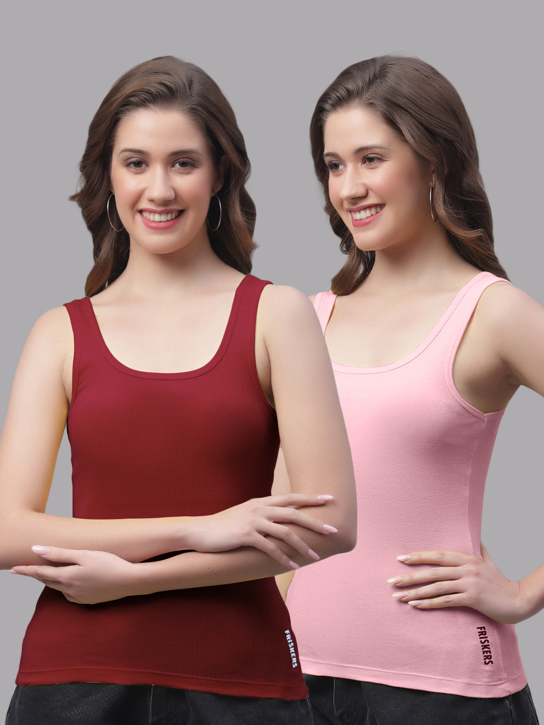 Women Pack Of 2 Maroon & Coral Regular Tank Top - Friskers