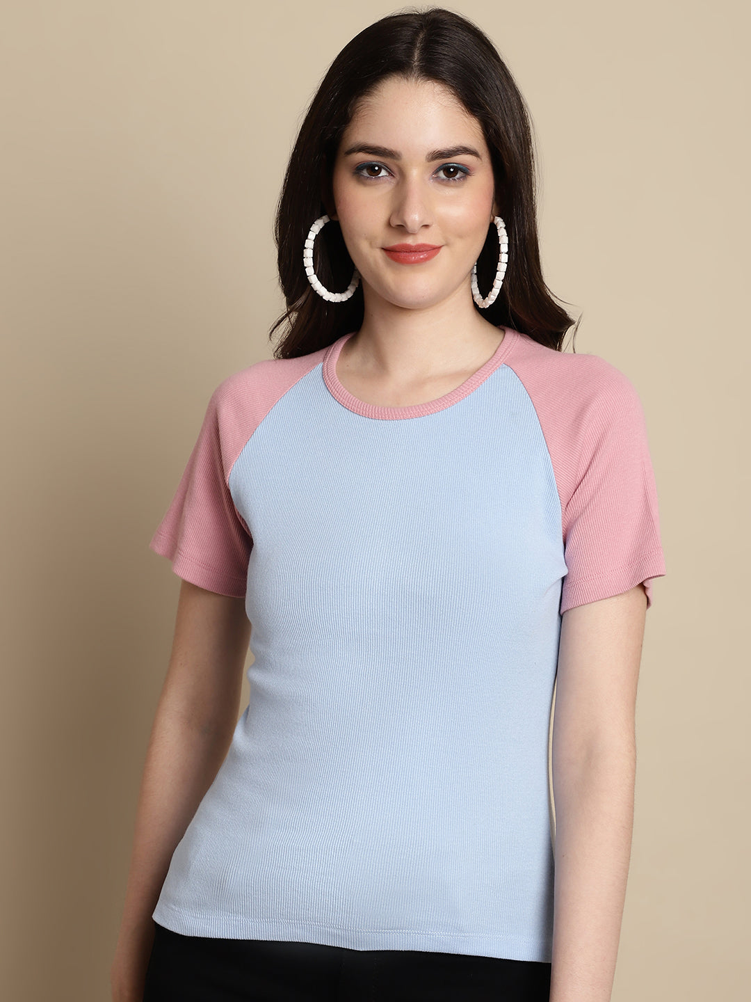 Friskers Women Solid Ribbed Round Neck Crop Top