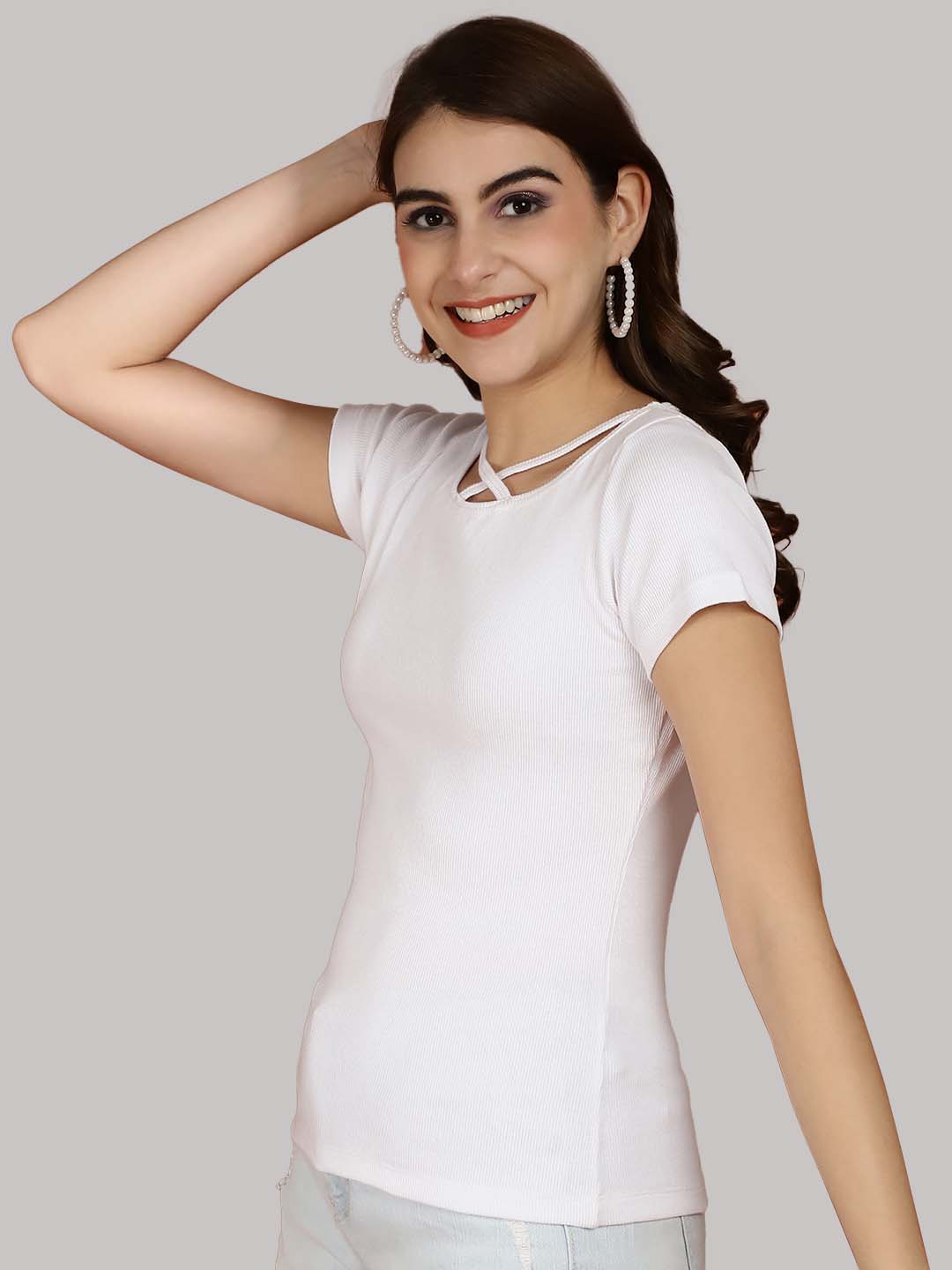 Women Solid Half Sleeves Cotton Top from western wear - Friskers
