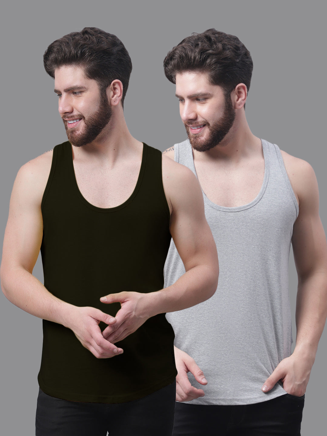 Men's Pack Of 2 Solid Pure Cotton Innerwear Gym Vest - Friskers