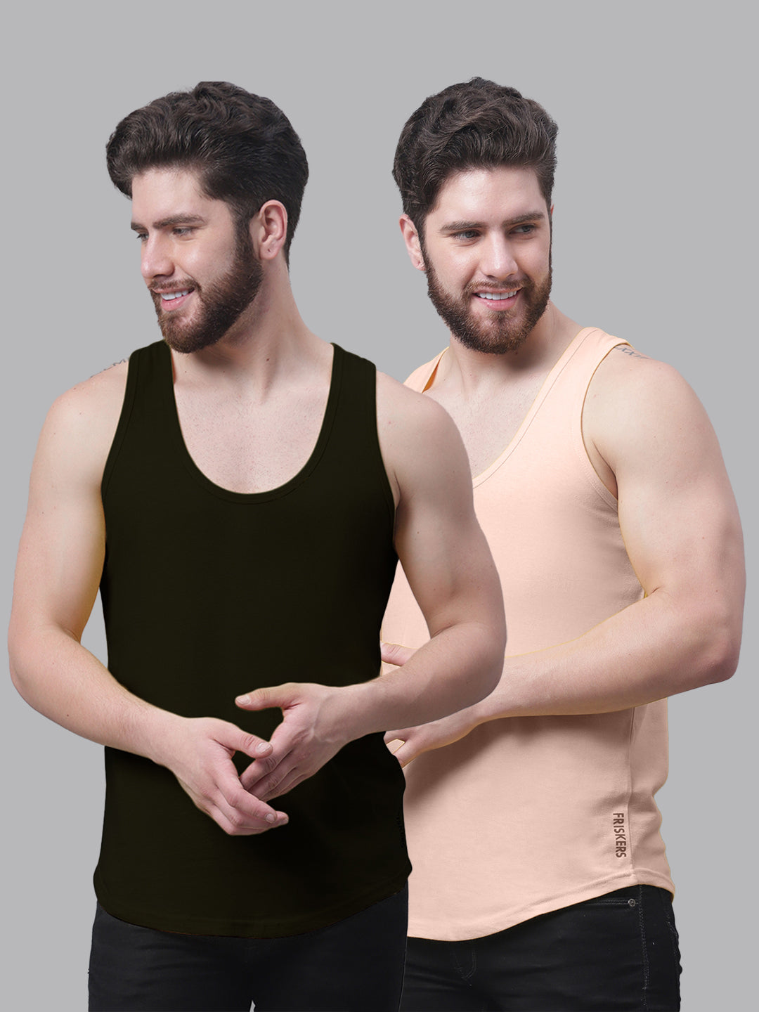 Men's Pack Of 2 Solid Pure Cotton Innerwear Gym Vest - Friskers